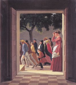 Vista através de uma porta para os números de corrida. de Christoffer Wilhelm Eckersberg