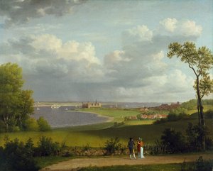 Vista para norte do Castelo de Kronborg de Christoffer Wilhelm Eckersberg