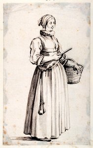 Figura com cesto e faca (caneta e tinta castanha sobre papel)