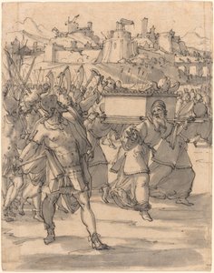 Josué e os israelitas diante dos muros de Jericó
