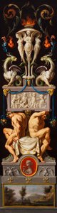 Estudo para uma Composição com Ignudios e Grotescos e uma Alegoria de Escultura, c.1776 (óleo sobre tela) de Christoph Unterberger