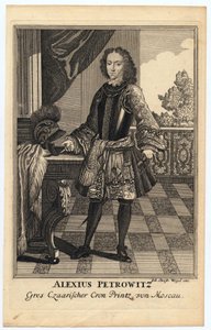 Retrato do Czarevich Alexei Petrovich da Rússia (1690-1718) (Alexis Petrovitch Romanov) - Wiegel, Christoph (1654-1725) - 1710 - Gravura em cobre - 31,2x19,7 - Coleção Particular