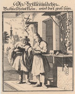 Fabricante de óculos da figura das principais propriedades de caridade, 1698 de Christoph Weigel the Elder