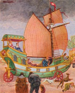 Segelwagen / Carro à vela (litografia a cores)