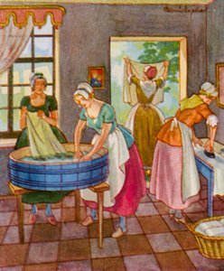 Wascherin Und Platterin / Lavadeira e bandeja (litografia a cores)