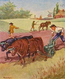 Bauer Am Pflug / Agricultor no arado (litografia a cores)