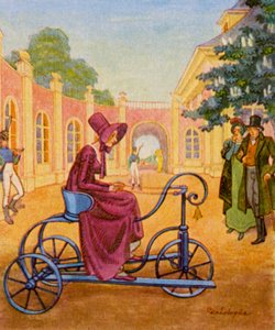 Draisinenfahren / Condução de carros de mão (litografia a cores)