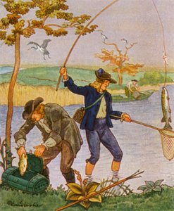 Fischen Und Angeln / Pesca e pesca à linha (litografia a cores)