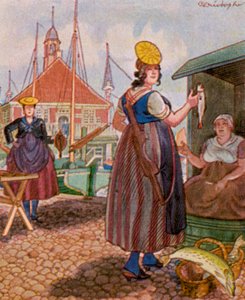 Hamburger Fischmarkt / Mercado de peixe de Hamburgo (litografia a cores)