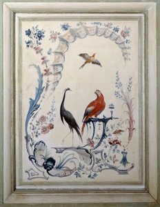 Sinal de pássaros da grande sala de estar do castelo de Champs sur Marne. Pintura de Christophe Huet (1700-1759)
