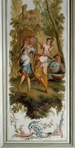 Chinoiserie: Cena de dança, painel do grande salão do castelo de Champs sur Marne realizado por Christophe Huet (1700-1759)