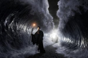 Homem a afastar ondas escuras de Christophe Kiciak