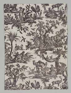 Fragmento de Algodão Impresso em Cobre com Design Les quatres parties du monde, 1788.
