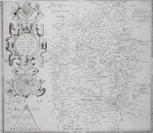 Mapa de Wiltshire, gravado por William Web, publicado em 1645 (gravura) de Christopher (after) Saxton