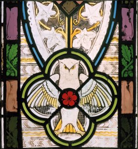 Coruja e flor, 1865 (vitral) de Christopher Dresser