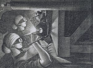 Soldadores de acetileno, 1917 (gravura e ponto de secagem) de Christopher Richard Wynne Nevinson