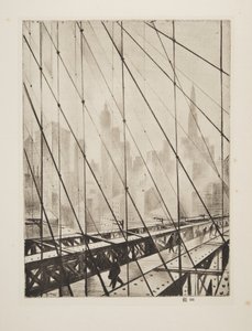 Olhando através da ponte de Brooklyn, pub.1921 (gravura) de Christopher Richard Wynne Nevinson