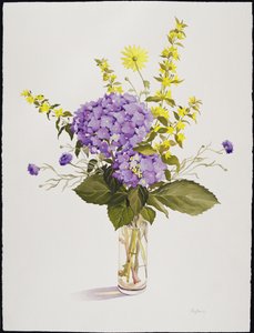 Hortênsia azul com Loosestrife amarelo (wc) de Christopher Ryland