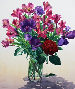 Flores com rosa vermelha (aquarela sobre papel) de Christopher Ryland