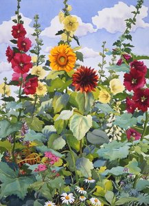 Hollyhocks and Sunflowers, 2003 (aguarela sobre papel) de Christopher Ryland