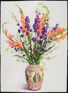 Larkspur e Gladioli em um vaso marroquino (wc)