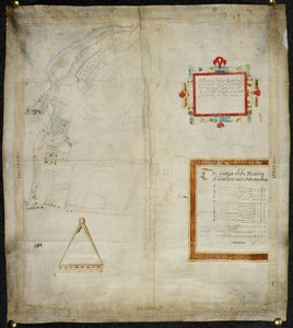 Mapa dos solares de Bayford e Goodmanston em Murston e Sittingbourne, co. Kent: 1590 (tinta e lavagem a cores sobre velino)