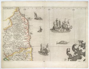 Northumbria e Nordeste de Inglaterra, do Mapa Mural de Saxton de 1583 (gravura)