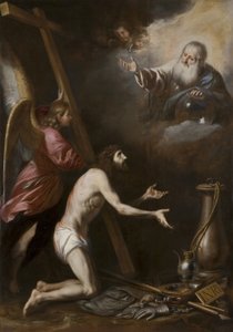 Espanhol: Cristo flagelado arrodillado ante Dios Padre (Cristo flagelado ajoelhado diante de Deus Pai) de Circle of Antonio del Castillo y Saavedra