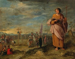 Frans Francken II (círculo) Evangelista e Crucificação de Cristo de Circle of Frans Francken the Younger