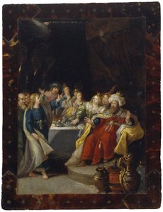 A festa de Belsazar, sem data (óleo sobre cobre) de Circle of Frans Francken the Younger