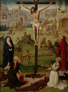 A crucificação com São Jerônimo e São Domingos e cenas da paixão de Circle of Geertgen tot Sint Jans