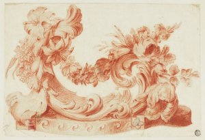 Desenho ornamental com flores de Circle of Jean Baptiste Pillement