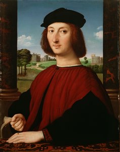 Retrato de um jovem de vermelho de Circle of Raphael