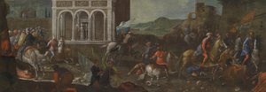   Santa Catarina de Siena defendendo uma cidade contra os turcos de circle of Vittore Carpaccio