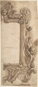 Projeto para meia moldura decorada com anjos, volutas e guirlandas., 1634-89. de Ciro Ferri.