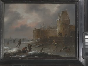 Paisagem de inverno com patinadores, cerca de 1660 (óleo sobre madeira) de Claes (1630 76) Molenaer