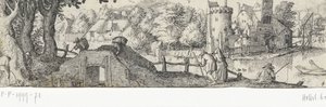 Vista de um castelo Profissões e rostos em Amsterdã (título da série) de Claes Jansz. Visscher (II) (attributed to)