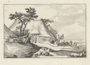 Fazenda e pastor com ovelhas e cabras
Paisagens com quintas (título da série) de Claes Jansz. Visscher (II)