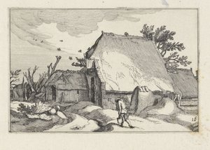 Fazenda e homem com dois baldes Paisagens com fazendas (título da série) de Claes Jansz. Visscher (II)