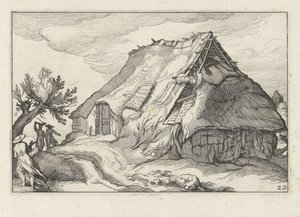 Fazenda com telhado de palha desmoronado Paisagens com fazendas (título da série) de Claes Jansz. Visscher (II)
