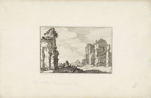 Dois pastores em uma ruína Paisagens italianas com ruínas (título da série) Variae antiquitates Romanae (título da série no objeto) de Claes Jansz. Visscher (II)