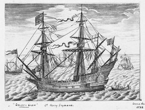 Navio de 40 canhões "Lion" (1557, também conhecido como "Leão de Ouro"), meados do século XVII (gravura)