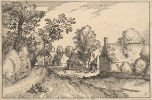 A Village Road, placa 7 das cidades de Regiunculae e vários Ducados de Brabant, ca. 1610 de Claes Jansz Visscher