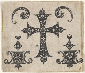 Gravura em Blackwork com Cruz Latina e Pequenos Motivos, ca. 1620 de Claes Jansz Visscher