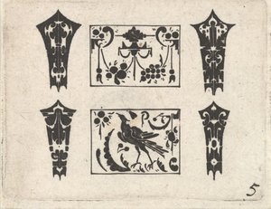 Impressão em preto com padrão simétrico de Schweifwerk, ca. 1620 de Claes Jansz Visscher