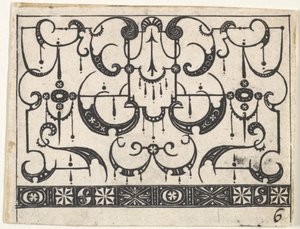 Impressão em preto com um padrão Schweifwerk All-Over, ca. 1620