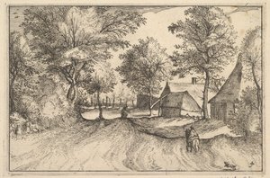Village Road, placa 4 das cidades de Regiunculae e vários Ducados de Brabant, ca. 1610 de Claes Jansz Visscher