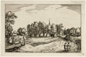 Um convento, placa treze depois de Quadros de quintas, casas de campo e aldeias rústicas (Praediorum villarum et rusticarum casularum icones) de Claes Jansz. Visscher II