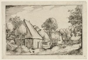 Um pátio de quinta, placa cinco depois de Quadros de quintas, casas de campo e aldeias rústicas (Praediorum villarum et rusticarum casularum icones) de Claes Jansz. Visscher II