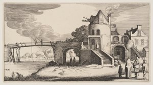 Ponte com uma portagem, de Paisagens (Playsante Lantschappen) de Claes Jansz. Visscher II